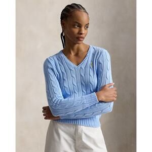 Polo By Ralph Lauren Pullover Jumper Women's Size XL Blue Cable-Knit V-Neck